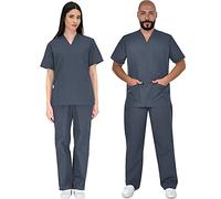 B-well Colombo Unisex Scrub Set, Slip-On Tunic and Slip-On Trousers Set, Medical Doctor Uniform, Medical Uniforms & Scrubs, Medical Work Wear, Thick Fabric - Grey - X-Large