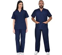 B-well Colombo Unisex Scrub Set, Slip-On Tunic and Slip-On Trousers Set, Medical Doctor Uniform, Medical Uniforms & Scrubs, Medical Work Wear, Thick Fabric - Blue - XXX-Large