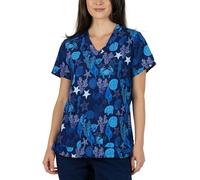 B-well Isabella Print Scrub Top with Spandex Medical Uniforms & Scrubs with Short Sleeve and V-Neck, Sea Life, M