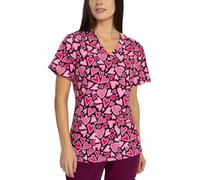 B-well Isabella Women's Care Tunic with Elastane, Tunic Women's Motif, Tunic Elderly Care with Motif, Pink Hearts, L