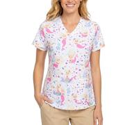 B-well Isabella Women's Healthcare Jackets with Elastane and Design, Short Sleeve V-Neck for Nurses, Dentists, Doctors, Students, and Veterinarians, Mermaids, L