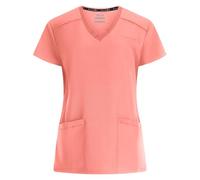 B-well Julia Women's Scrub Top Medical Uniform for Women with Short Sleeves, 3 Pockets, V-Neck Anti-Wrinkle with Spandex, Coral, S