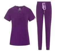 B-well NAOMI Women's Scrub Set Slip-On Tunic + Slip-On Trousers Set Medical Doctor Uniform Slip Jacket Top with Trousers Medical Work Wear with Spandex, aubergine, M