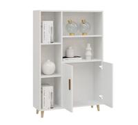 B-Wooden Bookshelf Storage Sideboard With 2 Door Open Shelving Display Cabinet