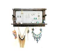 B & Z Jewellery Organiser - Wall Mounted Jewellery Holder with Detachable Bracelet Rod and 16 Hooks - Perfect for Earrings, Necklaces, Bangles and Bracelets - Vintage Jewellery Display
