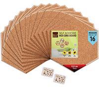 B&Z Self Adhesive Sticky Cork Board Hexagon Tiles Mini Wall Bulletin Boards Pin Message Notice Board Memo School Pinboard Wooden Push Pin Hexagon Rounded Curves (20cm x 17.4cm x 0.8cm) (16)