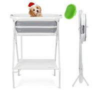 B1 2 in 1 Dog Bath Tub Dog Washing Station with Bath Brush for Bathing and Grooming, Elevated Collapsible Foldable Portable Shower Bathtub for Small Dogs Cats Pet, Indoor and Outdoor