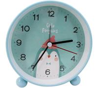 (B1 - Blue Penguin, One size) 4" Alarm Clock Round Quartz Analog Desk Clock Cartoon Animal Silent Non Ticking Night Light Battery Operated for Bedroom Blue Penguin
