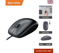 B100 Black USB Optical Mouse - Motion Sensors, 3 Buttons & 800 DPI Precision