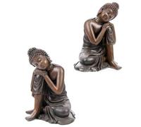 B111 Wood Effect Seated Thai Buddha Statuette with Head Resting on Knee 14 cm