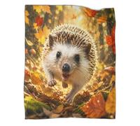 B1M7H4E9S Hedgehog autumn print fleece throw blanket | 50x60inch plush microfiber touch warm sofa decor woodland style cozy bedding autumn accent gift travel