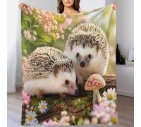 B1M7H4E9S Hedgehog floral 3D microfiber throw blanket soft fleece decor | 80×90inch plush microfiber cozy touch warm lightweight sofa bedding throw floral print 3D design bedroom gift