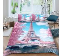 B1M7H4E9S Paris Eiffel Tower bedding set teen room decor gift | Fade Resistant, All Season, Breathable, Soft, Machine Washable Single（135x200cm）