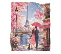 B1M7H4E9S Paris romance microfiber throw blanket soft fleece decor | 50x60inch plush microfiber lightweight warmth sofa bed 3D print design Parisian style travel gift easy care