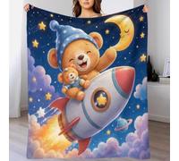 B1M7H4E9S Rocket bear print fleece throw blanket kids room decor | 40x50inch plush microfiber softness gentle touch cozy snuggle sofa bed