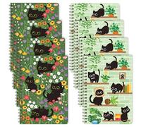 B1ykin Black Cat Floral Spiral Notebooks - 50 sheets 100 Pages A5 Spiral Notebook, Cute Wire Bound Notebook Journal Planner for School, College, Office Travel, Gift for Teen Girls Women (4 Pack)