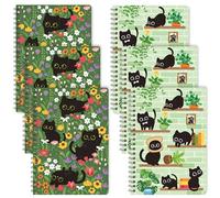 B1ykin Black Cat Floral Spiral Notebooks - 50 sheets 100 Pages A5 Spiral Notebook, Cute Wire Bound Notebook Journal Planner for School, College, Office Travel, Gift for Teen Girls Women (3 Pack)