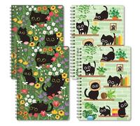 B1ykin Black Cat Floral Spiral Notebooks - 50 Sheets 100 Pages A5 Spiral Notebook, Cute Wire Bound Notebook Journal Planner for School, College, Office Travel, Gift for Teen Girls Women (2 Pack)