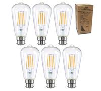B22 Bayonet Dimmable Vintage LED Light Bulbs, 4W Energy Saving ST64 LED Filament Light Bulbs Clear Glass 2700k Warm White B22 Bayonet Cap Squirrel Cage Retro Edison Bulbs, 40W Equivalent, 6Pack