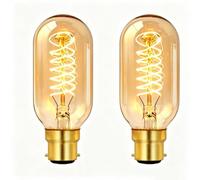 B22 Bayonet Vintage Light Bulb Dimmable, Bayonet BC Spiral Retro Filament Bulbs, Amber Glass Warm White 2700K, T45 Antique Retro Light Bulb, Decorative Light Bulbs for Ceiling, Chandelier, 2 Pack