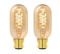 B22 Bayonet Vintage Light Bulb Dimmable, Warm White 2700K, Amber Glass, B22 BC Spiral Retro Filament Bulbs, T45 Antique Retro Light Bulb, Bayonet Decorative Light Bulbs for Ceiling, Chandelier, 2 Pack
