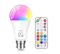 B22 Colour Changing Light Bulb with Remote 12W A60 LED Light Bulbs 1 Pack | 9 RGB Colors & 3CCT, Sleep Mode, Timer, 5 Dynamic Color Modes, for Floor Lamp, Ceiling Fans Lighting, Table Lamps, Pendant