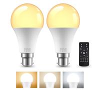 B22 LED Bulb with Remote Control, 9W LED Bulbs 60W Equivalent, 3000K-6000K Stepless Dimmable Light Bulb, B22 Base, A70 Remote Control Light Bulbs with Timer, Memory Function, 2Bulb & 1Remote