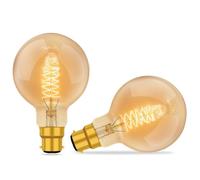 B22 Vintage Bayonet Edison Light Bulbs Dimmable, G80 Globe Bulb, Amber Glass Warm White 2700K, 600LM, Retro Decorative Bulbs, Vintage Spiral Filament Light Bulb, for Ceiling, Chandelier, 2 Pack