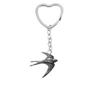 B25 Swallow fine English Pewter on a heart shaped split ring Keyring