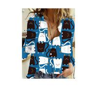(B25SHH24417182912, L) 2024 Fashion Women's Shirts and Tops Cute Cat Print Button Casual Long Sleeve Shirts for Summer Women's Shirts