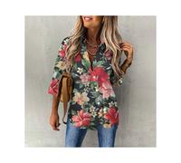 (B25SLCZ34131410, L) Summer Women's Hawaiian Shirts Flamingo Print Beach Party Shirts Button Down Fashion Long Sleeve Shirts Oversized Streetwear