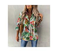 (B25SLCZ3413146, L) Summer Women's Hawaiian Shirts Flamingo Print Beach Party Shirts Button Down Fashion Long Sleeve Shirts Oversized Streetwear