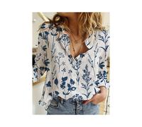 (B25SLJ2482315101, L) Women's Long Sleeved Shirt Autumn/winter 3D Leaf Print Fashion Street Women's Top Elegant Women's Long Sleeved Lapel Shirt
