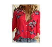(B25SLTHN232417C, S) Simple Long-Sleeved Womens Shirts Fall Polo Collar Button Down Shirt Elegant Butterfly Dandelion Oversized Loose Blouse Clothing