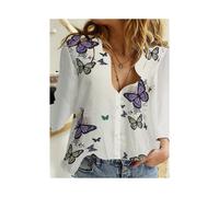 (B25SLTHN232417E, M) Simple Long-Sleeved Womens Shirts Fall Polo Collar Button Down Shirt Elegant Butterfly Dandelion Oversized Loose Blouse Clothing
