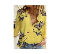 (B25SLTHN232417F, M) Simple Long-Sleeved Womens Shirts Fall Polo Collar Button Down Shirt Elegant Butterfly Dandelion Oversized Loose Blouse Clothing