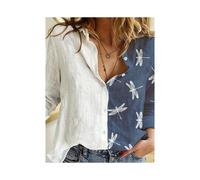 (B25SLTHN2330118, 5XL) Simple Long-Sleeved Womens Shirts Fall Polo Collar Button Down Shirt Elegant Butterfly Dandelion Oversized Loose Blouse Clothing