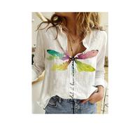 (B25SLTHN233011A, 5XL) Simple Long-Sleeved Womens Shirts Fall Polo Collar Button Down Shirt Elegant Butterfly Dandelion Oversized Loose Blouse Clothing