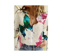(B25SLTHN233011B, 3XL) Simple Long-Sleeved Womens Shirts Fall Polo Collar Button Down Shirt Elegant Butterfly Dandelion Oversized Loose Blouse Clothing