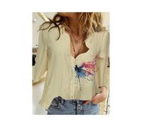 (B25SLTHN233011D, L) Simple Long-Sleeved Womens Shirts Fall Polo Collar Button Down Shirt Elegant Butterfly Dandelion Oversized Loose Blouse Clothing