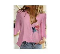 (B25SLTHN233011G, L) Simple Long-Sleeved Womens Shirts Fall Polo Collar Button Down Shirt Elegant Butterfly Dandelion Oversized Loose Blouse Clothing