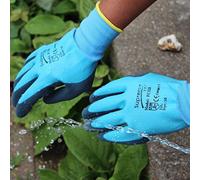 B2C 10 PAIRS X Blue Aqua Fully Latex Coated Waterproof Wet Breathable Nylon Grip Work Gloves (Large)