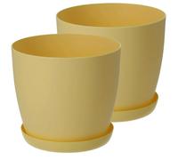 B2C 2pcs Flowerpot Planter Pot Matt With Saucer Drip Tray Pastel Color Plastic Minimalist Indoor Outdoor Pot Cover (Yellow, 25cm)