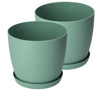 B2C 2pcs Flowerpot Planter Pot Matt With Saucer Drip Tray Pastel Color Plastic Minimalist Indoor Outdoor Pot Cover (Green, 25cm)