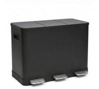 B2C 42L 3 Compartment Recycling Bin Pedal Kitchen Waste Bin Soft Close Lids Black