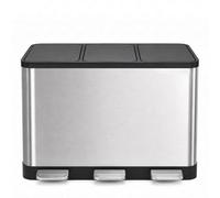 B2C 42L 3 Compartment Recycling Bin Pedal Kitchen Waste Bin Soft Close Lids Stainless Steel