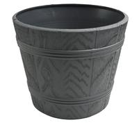 B2C Barrel Look Planter Flower Pot Rustic Wood Effect Plastic Round Indoor Outdoor Garden Tub Flowerpot Pation Home Decor Weather Resistant Container (Anthracite, 4.8L (D22cm H19cm))