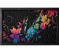 B2C Door Mat 75Cmx45Cm Rubber Back Non Slip Vibrant Colorful Design Patterned Black & Flowers