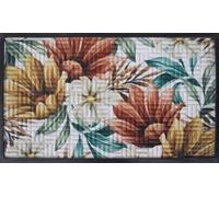 B2C Door Mat 75Cmx45Cm Rubber Back Non Slip Vibrant Colorful Design Patterned White & Flowers