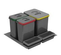 B2C Drawer Cabinet Waste Bins Integrated 600mm Recycling Insert Tray Set Under Counter Anthracite Lided (1x15L + 2x7L)